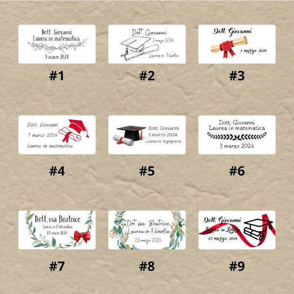 Bigliettini e tags personalizzati per bomboniere di Laurea