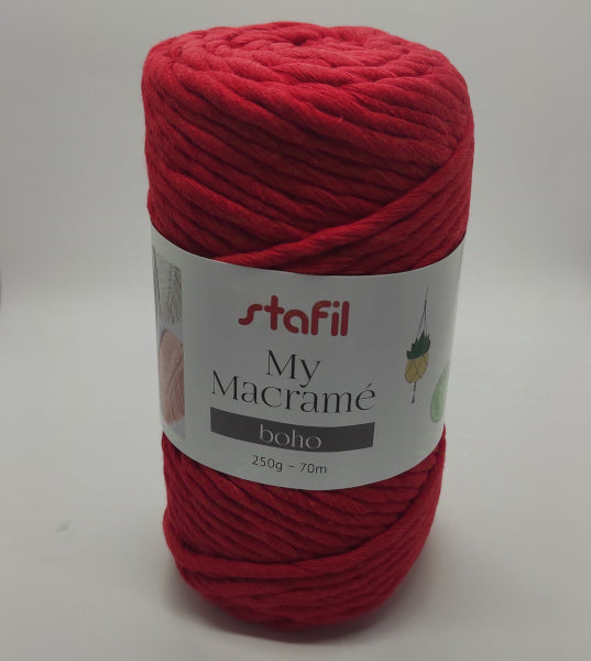 Filato Macramè Boho in cotone riciclato rosso per macramé e decorazioni natalizie.