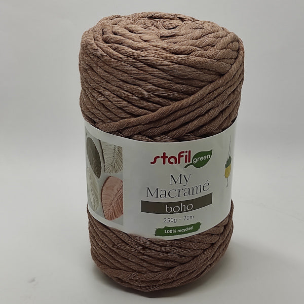 Filato Macramè Boho in cotone riciclato colore caffé per nodi e decorazioni boho chic.