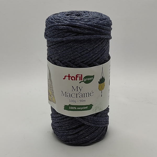 My Macramé, filato colore Blu Mélange ideale per nodi decorativi e progetti creativi ai ferri e all'uncinetto.