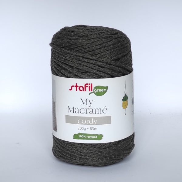 Gomitolo My Macramè Cordy Ø 4 mm in cotone riciclato verde militare per portavasi, borse e cuscini