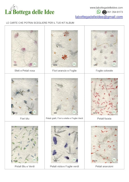 Carta di Gelso con Inserti Floreali: cartella colori per il Kit Creativo Album di La Bottega delle Idee-Rimini