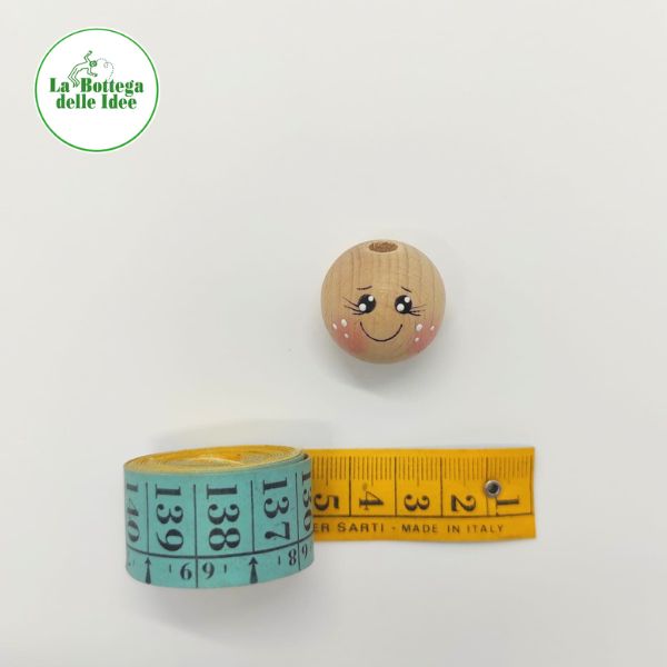Testina decorata su base in legno naturale - diametro 25 mm