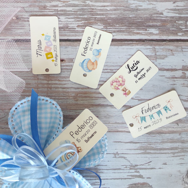 Bigliettini-Tags Battesimo personalizzati con nome e data