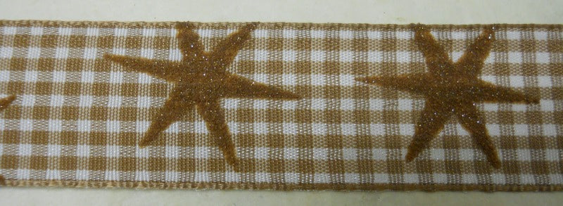 Nastro "Vichy con stelle" Nocciola/Bianco