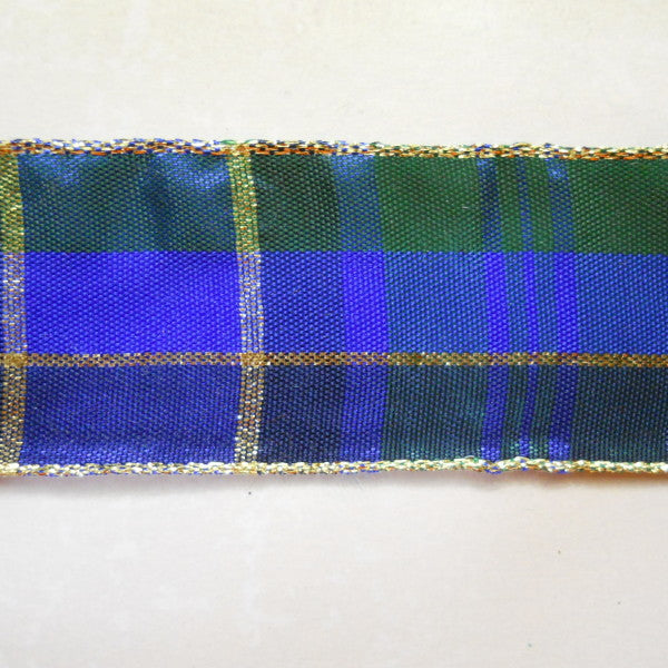 Nastro animato "Scozzese" Blu/Verde/Oro - 40 mm