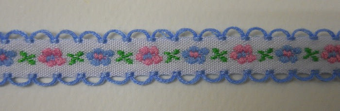 Nastro "Fiori" azzurro H 10 mm