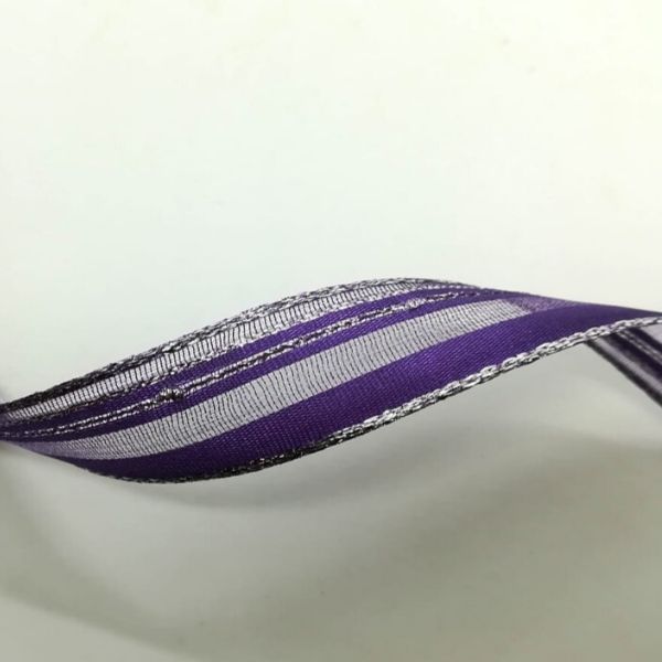 Nastro in Organza e raso viola e argento H 15 mm