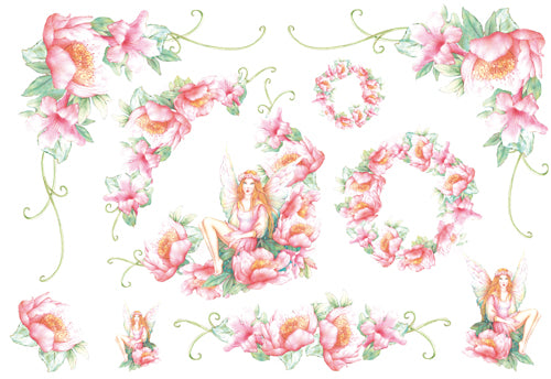 Stamperia carta di riso per Découpage motivo fate e fiori rosa