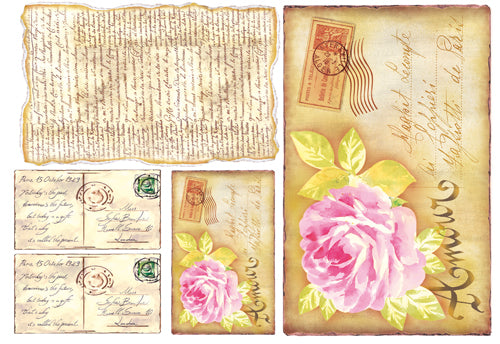 Stamperia carta di riso per Découpage motivo lettera con fiore