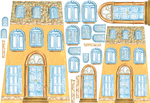 Carta di Riso per coppi - DFS056 - Casa gialla persiane azzurre