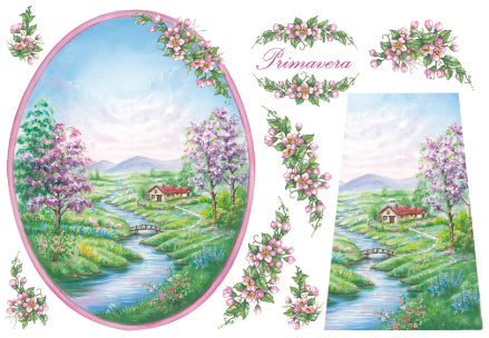 Stamperia carta di riso per Découpage motivo primavera con paesaggio