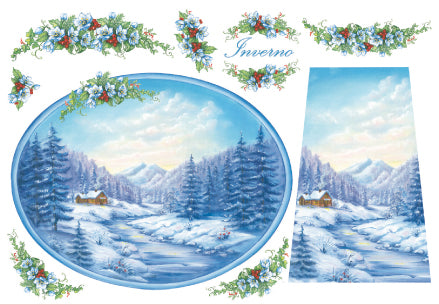 Stamperia carta di riso per Découpage motivo inverno con paesaggio