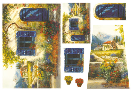 Stamperia carta di riso per Découpage motivo casa con porta blu