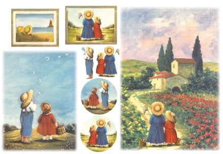 Stamperia carta di riso per Découpage motivo cartoline con bambini