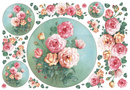 Stamperia carta di riso per Découpage motivo 4 rosoni rose