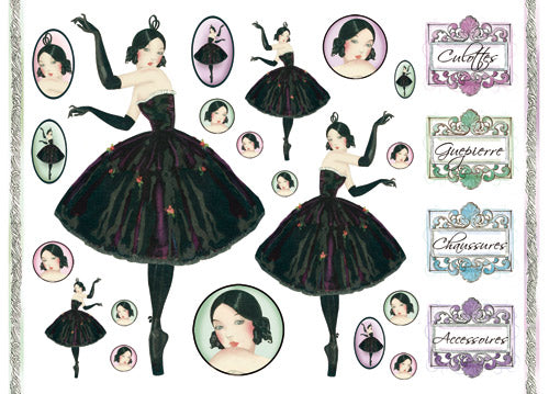 Stamperia carta di riso per Découpage motivo ballerina in nero