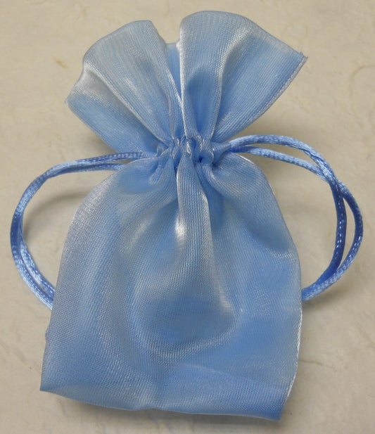 Sacchetto in organza lucida colore azzurro per confezione bomboniere