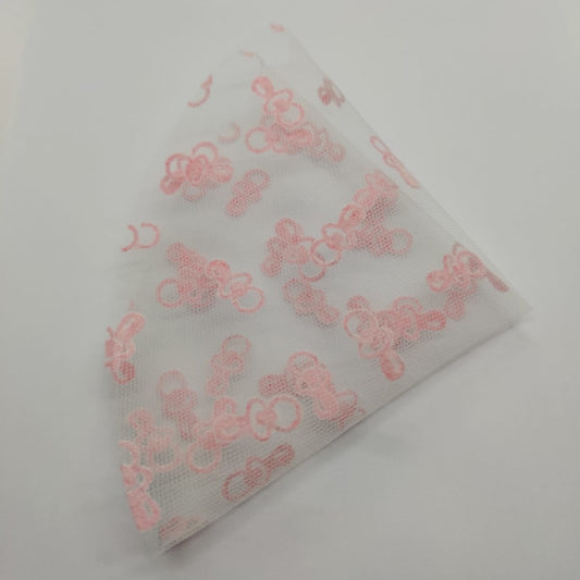 Tulle floccato con motivo "ciucci" per bomboniere battesimo - colore rosa