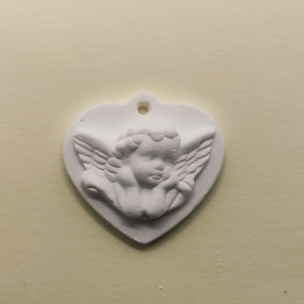 Cuore con angioletto in gesso colore bianco per confezione bomboniere