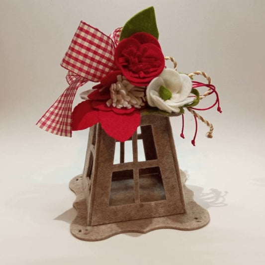 Lanterna trapezio a finestra in feltro 3 mm decorata con fiori in pannolenci