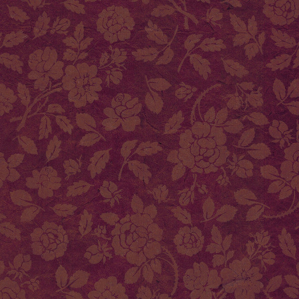 Carta Lokta di produzione artigianale nepalese. Rose stampate tono su tono in bordeaux