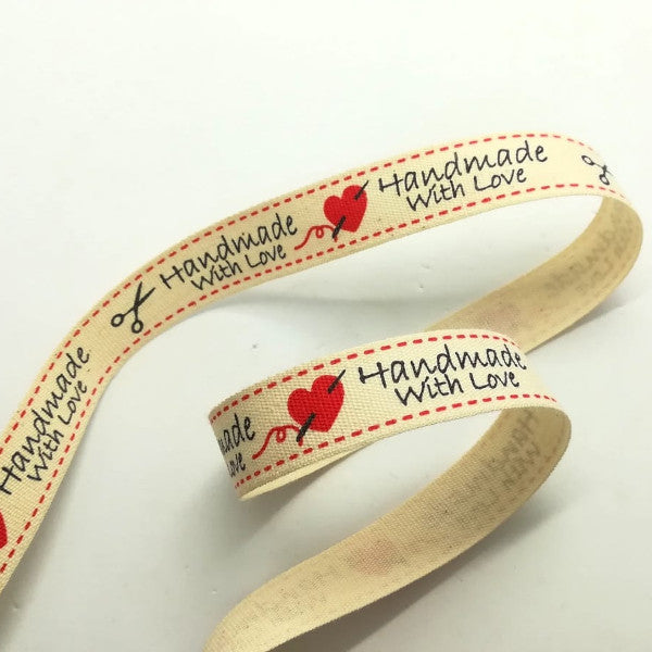 Nastro hand made with love - cuori e forbici
