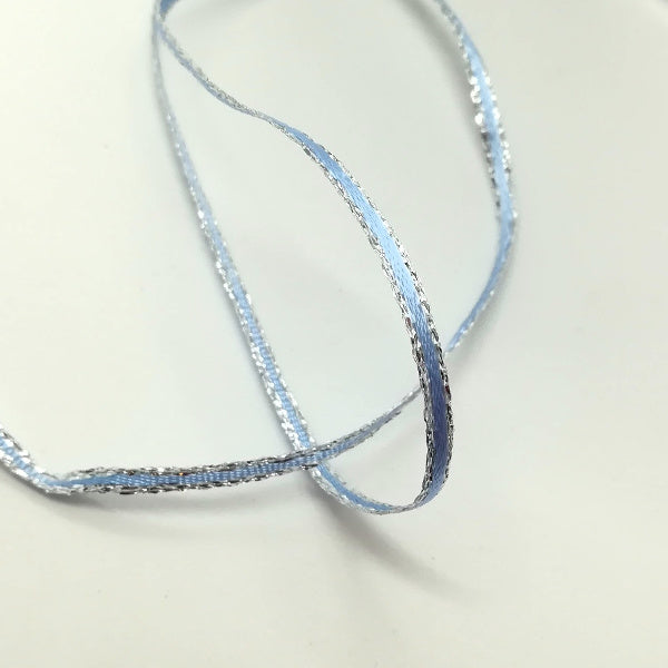 Nastrino raso Azzurro e Argento - H 03 mm