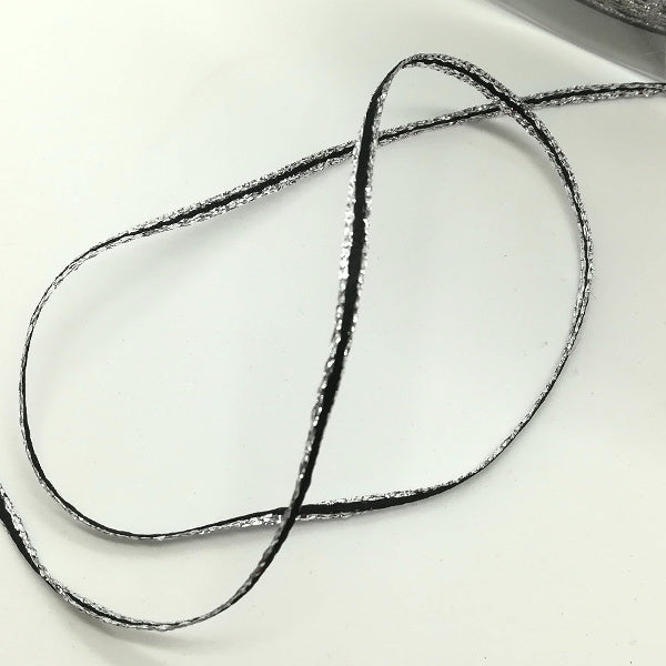 Nastrino raso Nero e Argento - H 03 mm