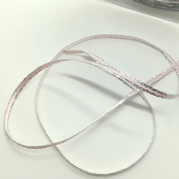 Nastrino raso Rosa e Argento - H 03 mm