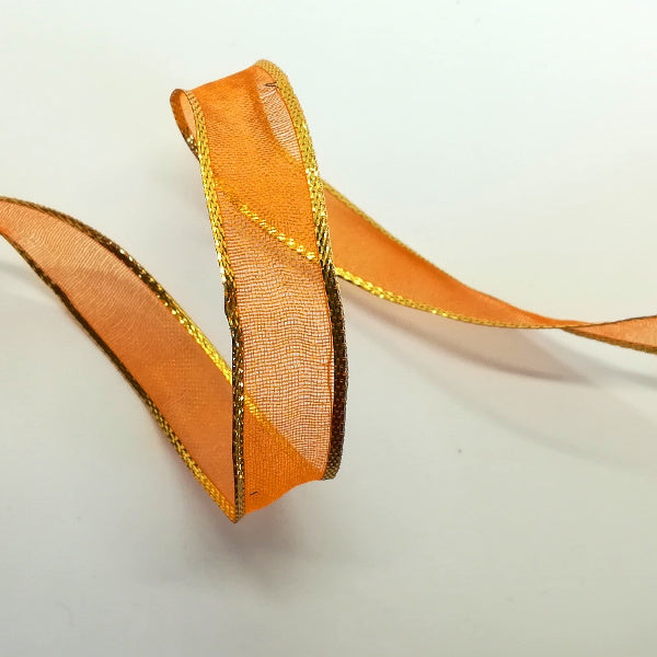 Nastro animato Organza Arancione e Oro - 15 mm