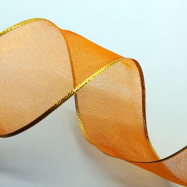 Nastro animato Organza Arancione e Oro - 40 mm