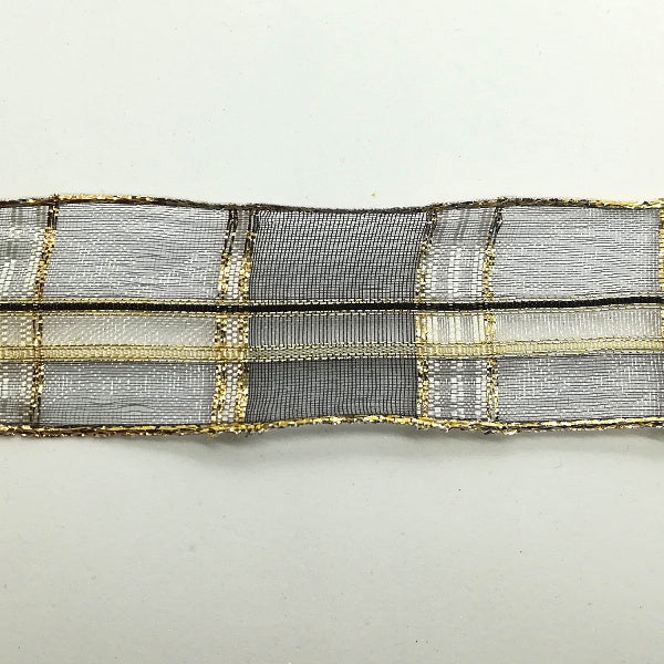 Nastro animato "Scozzese" Grigio/Oro - 25 mm