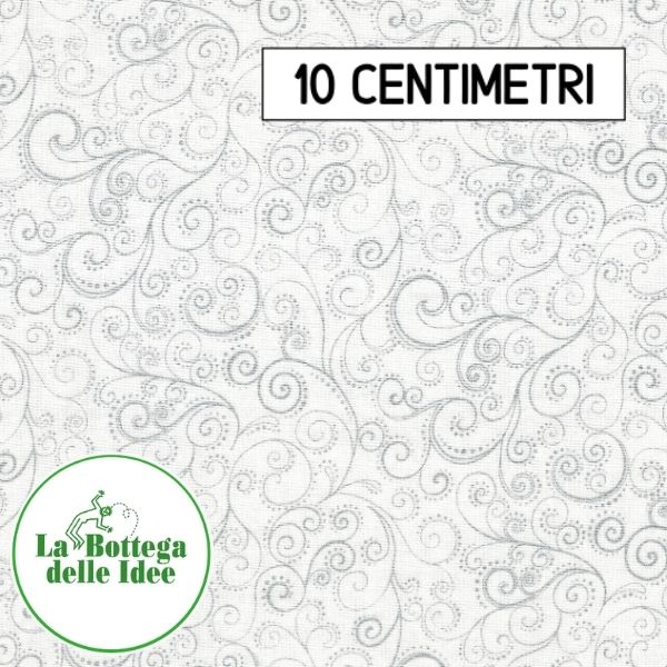 Tessuto americano 100% cotone - Fantasia Natale "Ramage argento su fondo bianco"