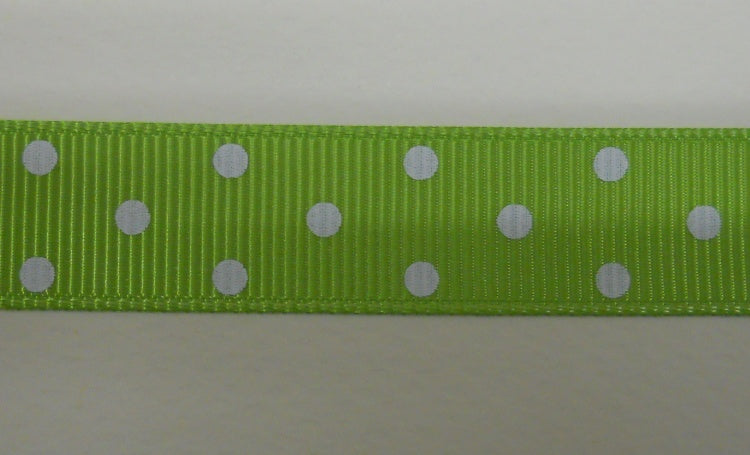 Nastro Gros Grain "Pois" - Bianco su fondo Verde acido (A6168) - La Bottega delle Idee - Rimini