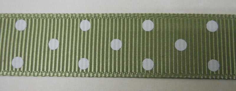 Nastro Gros Grain "Pois" - Bianco su fondo Verde Salvia (A6154) - La Bottega delle Idee - Rimini