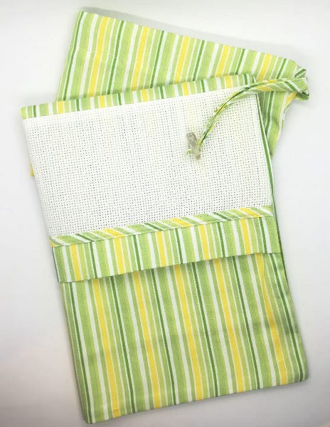 Sacca Neonato/Asilo ( 35 cm x H 42 cm) Tessuto Riga Verde/Giallo