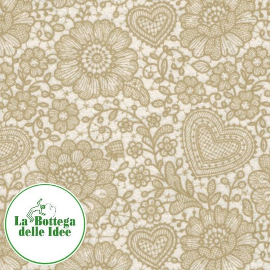 Pannolenci a fantasia - Pizzo caffelatte su fondo panna - Spessore 1 mm - Formato 40 cm x 30 cm