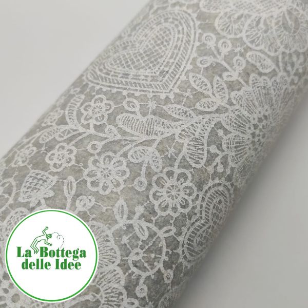 pannolenci colore grigio chiaro melange con stampa pizzo bianco