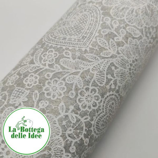 pannolenci colore grigio chiaro melange con stampa pizzo bianco