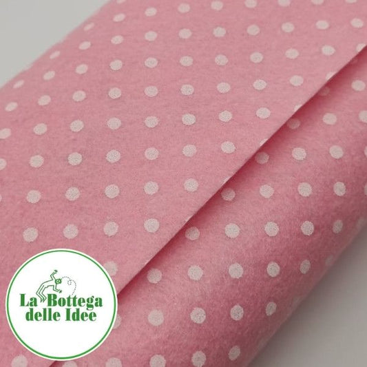 Pannolenci a pois bianchi su fondo rosa baby - Spessore 1 mm - Formato 40 cm x 30 cm
