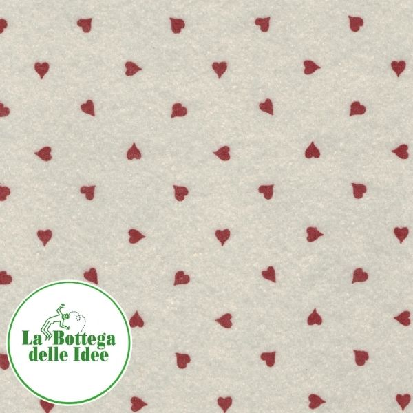 Pannolenci fantasia a cuori panna/rosso. Spessore 1 mm. Taglio 40 cm x 30 cm