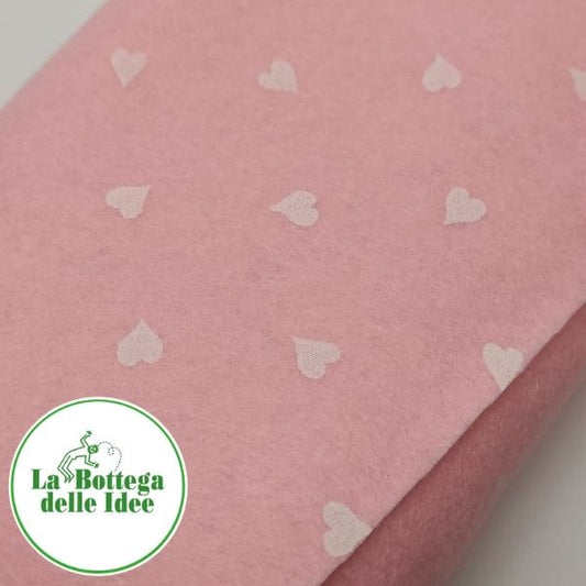 Pannolenci fantasia a cuori rosa/bianco. Spessore 1 mm. Taglio 40 cm x 30 cm