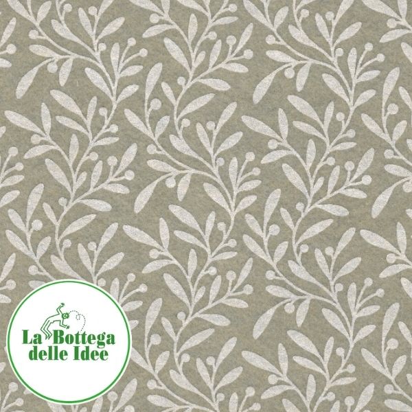 Pannolenci fantasia - Rami d'ulivo panna su fondo beige - Spessore 1 mm - formato 40 cm x 30 cm