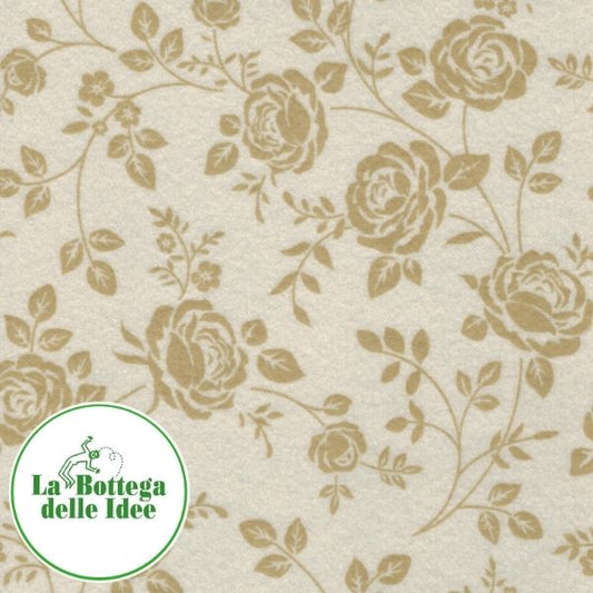 Pannolenci fantasia - Rose caffelatte su fondo panna - spessore 1 mm - formato 40 cm x 30 cm