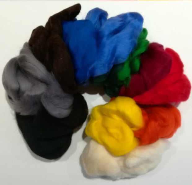 Lana Merinos cardata in 12 colori vivaci per infeltrimento ad acqua o ad ago