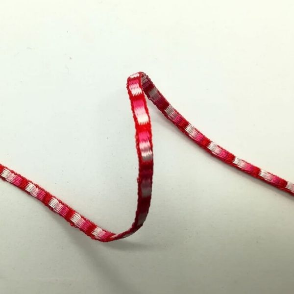 Nastro fantasia quadrettini rosso - rosa e bianco H 3 mm