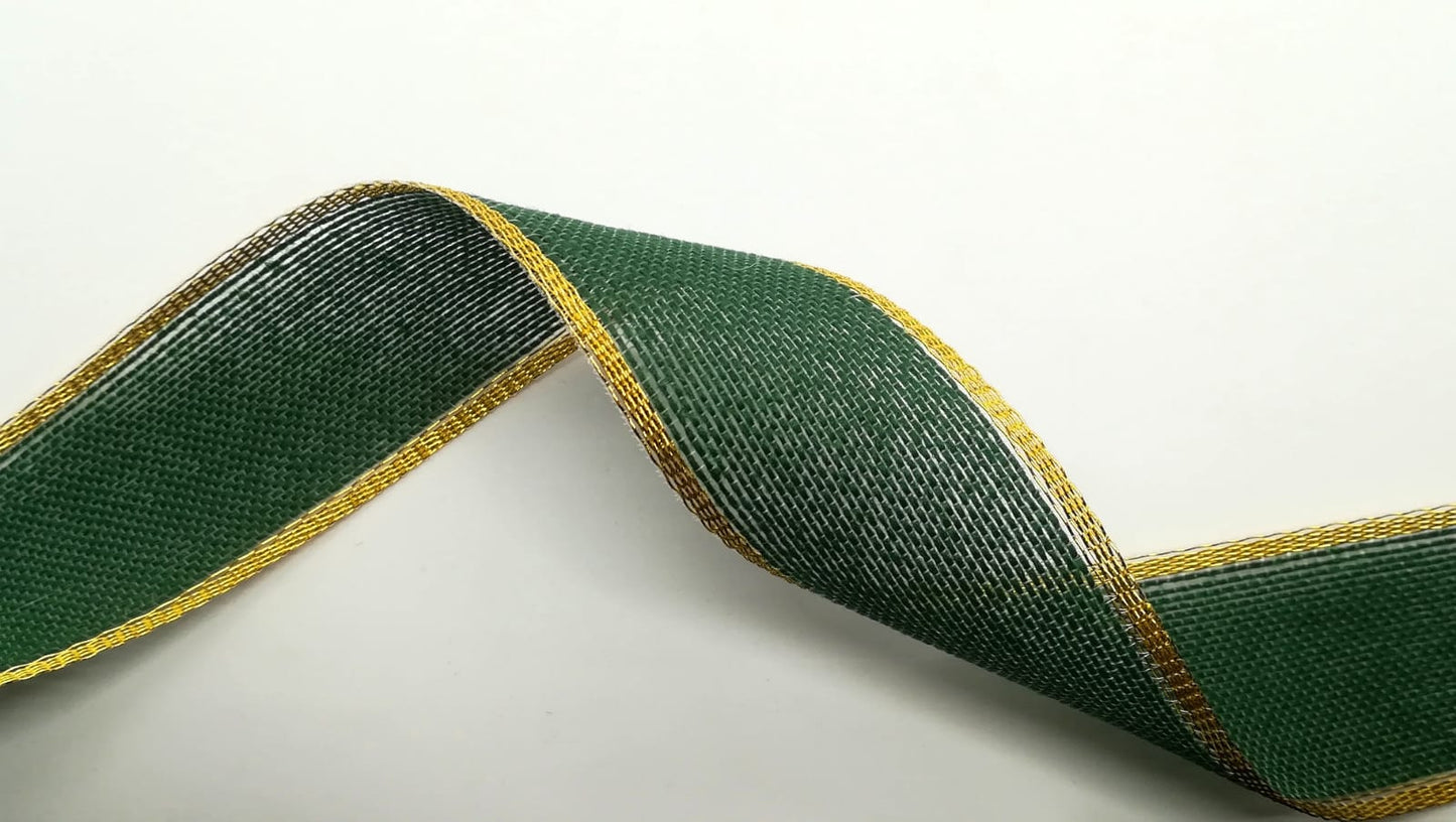Nastro Juta verde e bordo oro H 40 mm