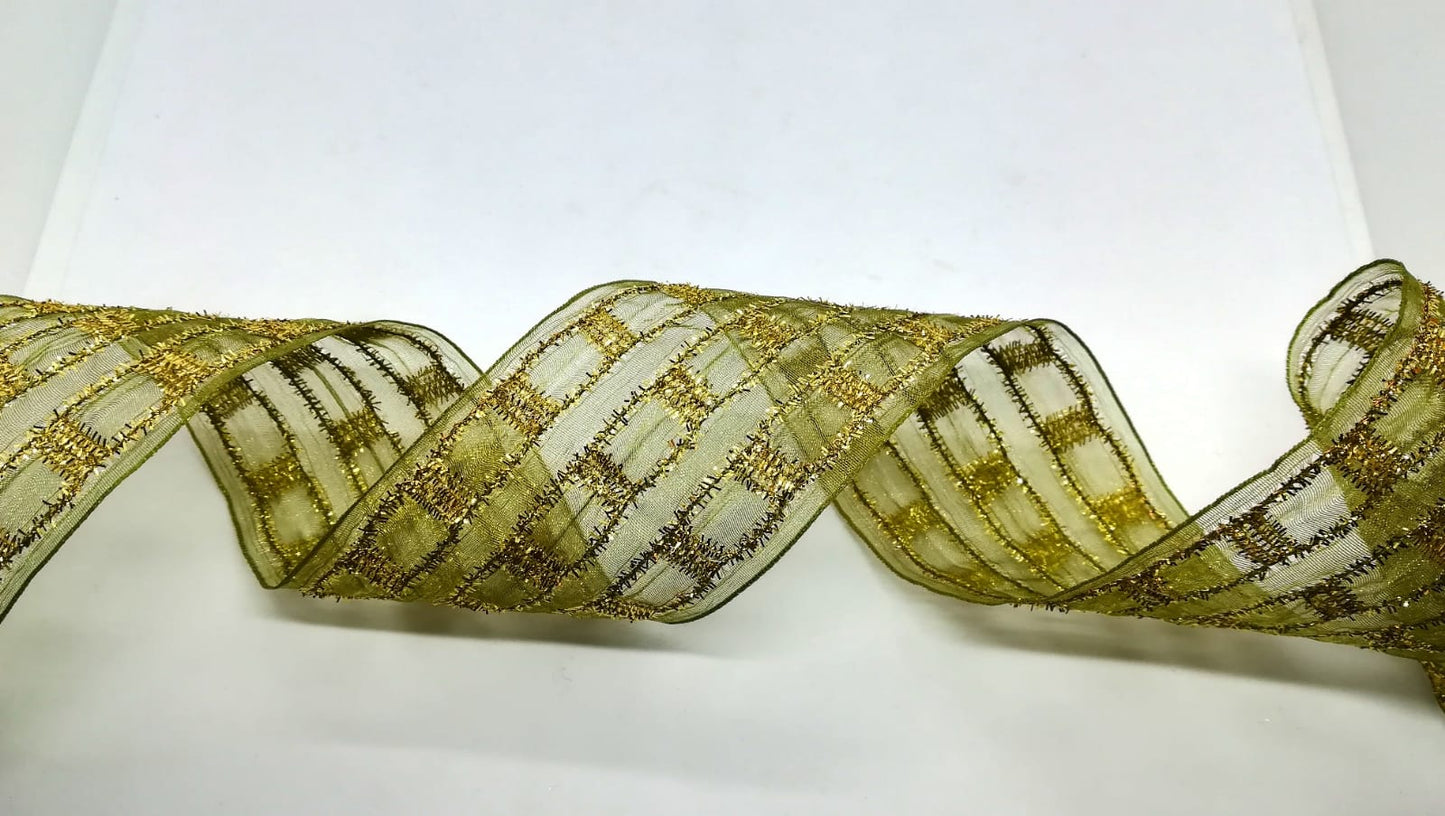 Nastro verde quadri oro H 60 mm