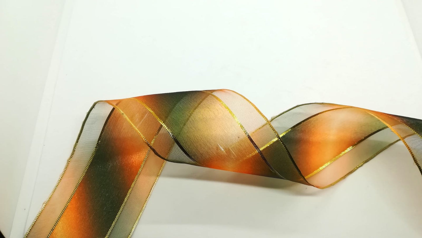 Nastro animato Ruggine/Verde/Oro sfumato H 60 mm